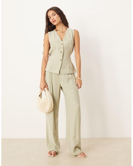 Vila Natural Tie Waist Tailored Waistcoat Co-ord