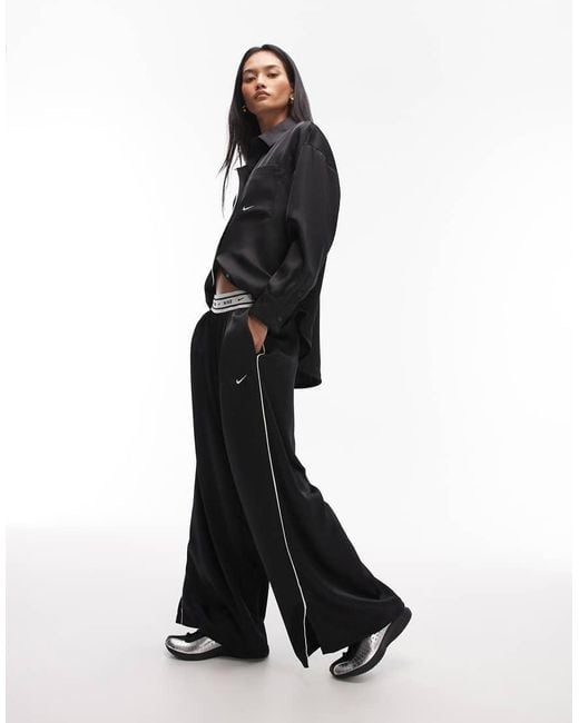 Nike White Satin Wide Leg Trousers With Waistband Detail