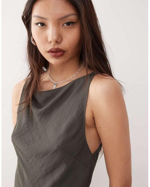 Weekday Gray Semi Sheer Boat Neck Mini Dress