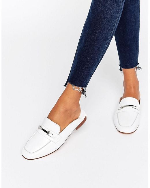 Faith White Backless Leather Loafers