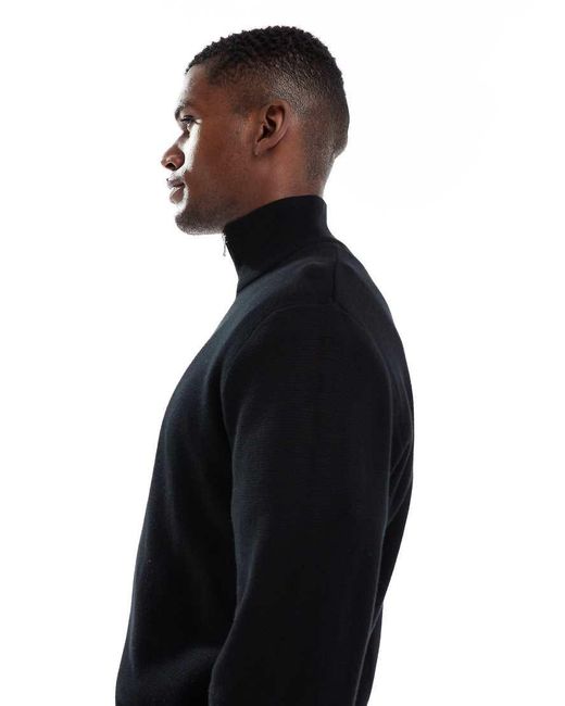 Jack & Jones Black Premium Knitted Quarter Zip for men