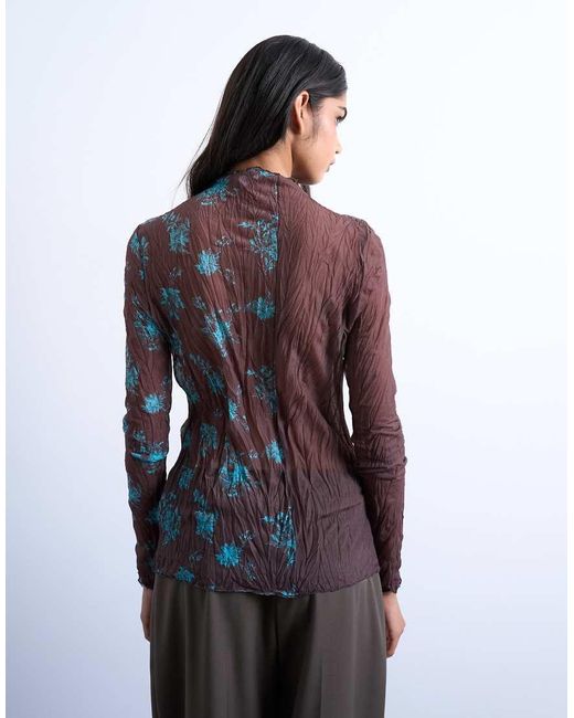 Top Y Turquesa De Manga Larga Con Diseño Dividido De Malla Efecto Rugoso De TOPSHOP de color Purple