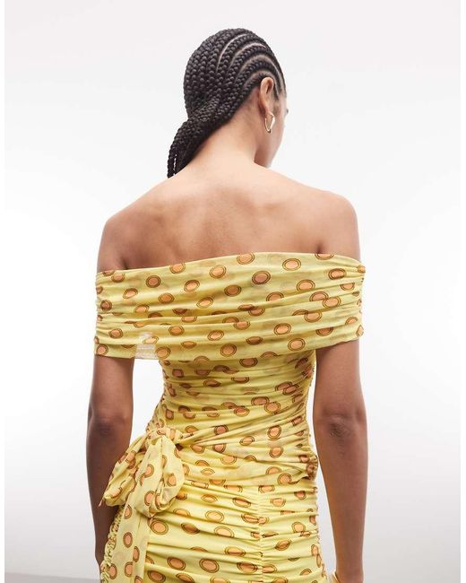 AFRM Yellow Sophie Mesh Off Shoulder Tie Back Detail Top Co-ord
