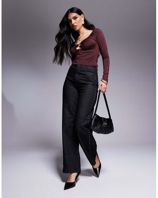 Top A Maniche Lunghe Con Apertura A Goccia Arricciata di ASOS in Purple