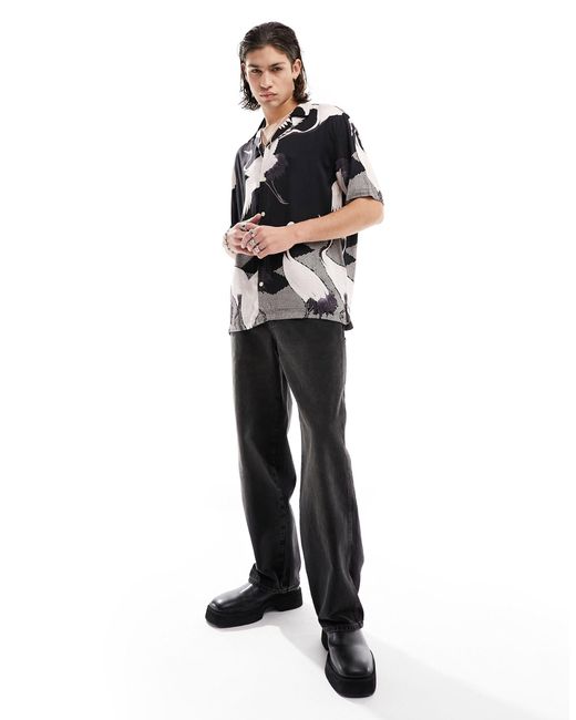 AllSaints – zikano – kurzärmliges hemd in Black für Herren