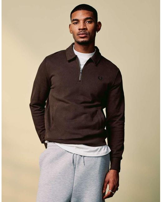 Fred Perry Sweatshirt Met Halve Rits En Kraagje in het Brown voor heren