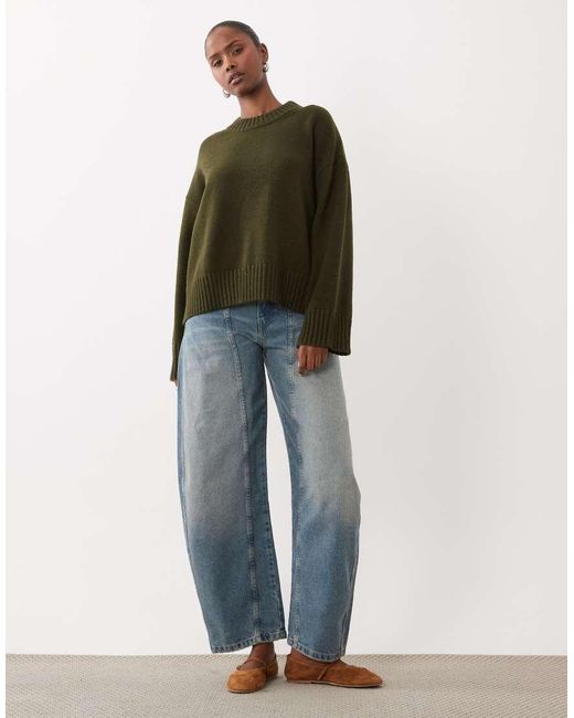 Gina Tricot Green Crew Neck Knitted Sweater With Wide Sleeves