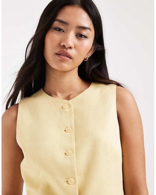 ONLY Natural Linen Blend Tailored Waistcoat Co-ord