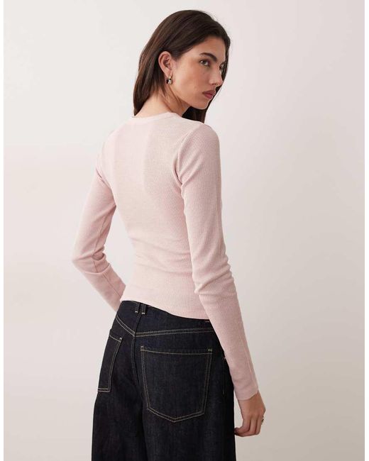 ASOS Natural Shrunken Waffle Long Sleeve Henley Tee