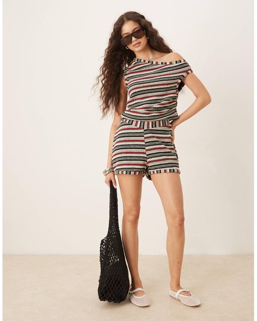 ASOS Natural Co-ord Knitted Stripe One Shoulder Top With Sequin Detail