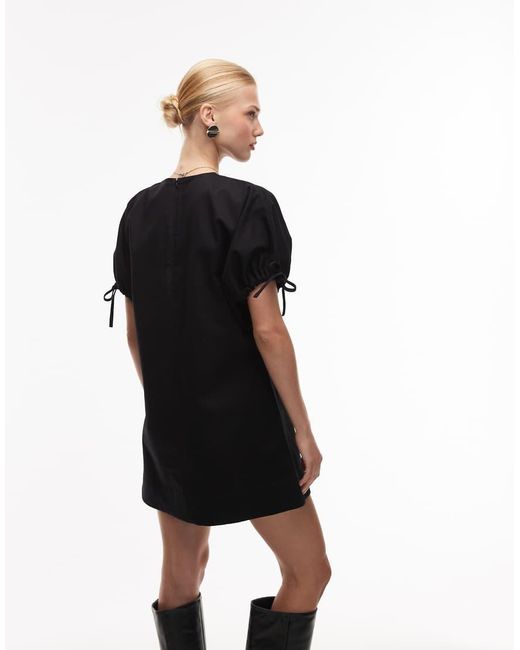 ASOS Black Crew Neck Mini Dress With Tie Sleeve Detail