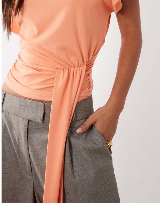 ASOS Orange Polyamide Flutter Sleeve Slash Neck With Drape