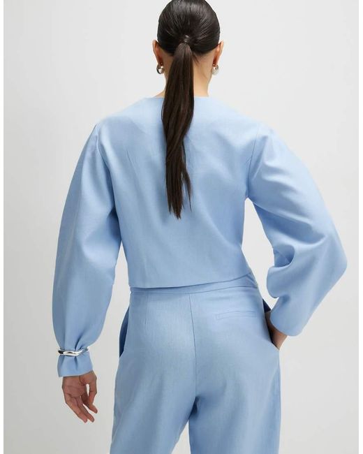 River Island Blue Linen Blend Balloon Sleeve Jacket