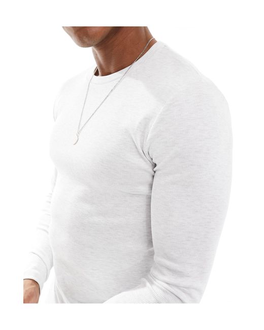 T-shirt attillata a maniche lunghe color avena mélange a coste di ASOS in White da Uomo