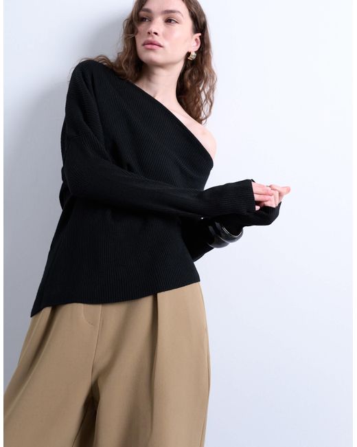 TOPSHOP Black Off The Shoulder Knitted Top