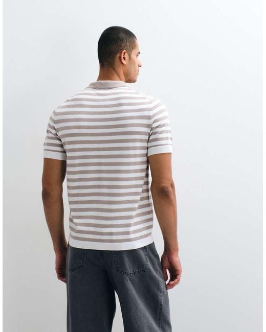 River Island Gray Short Sleeve Stripe Knitted Polo for men