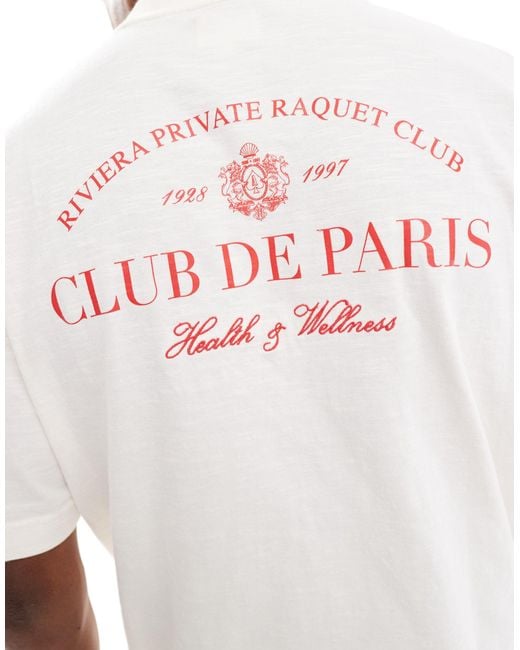 Camiseta color con estampado "club River Island de hombre de color White