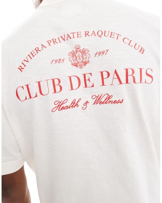 T-shirt écru con stampa club di River Island in White da Uomo