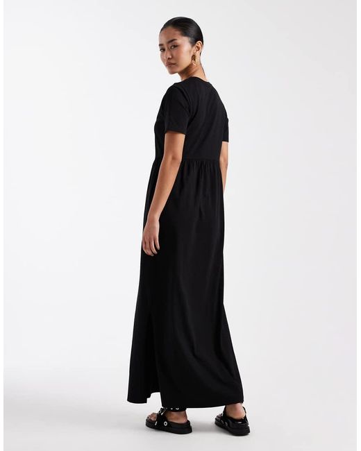 Threadbare Black Jersey Short Sleeve Maxi Dress