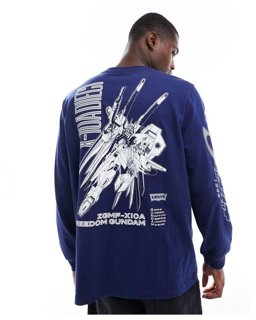Levi's Blue X Gundam Collab Back & Arm Print Boxy Fit Long Sleeve T-shirt for men