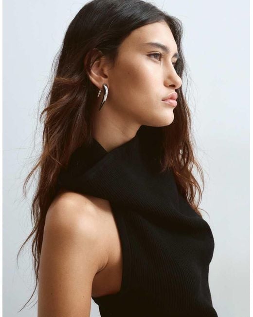 ARRANGE Black Cowl Neck Knitted Rib Bodysuit