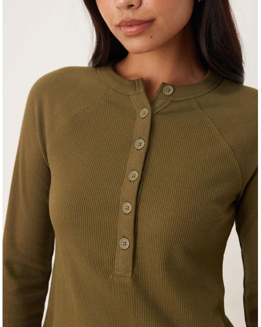 ASOS Green Raglan Sleeve Thick Waffle Henley
