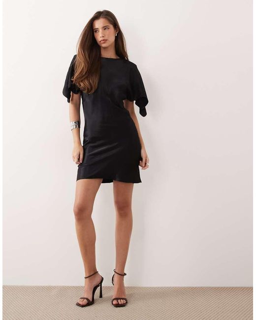 ASOS Black Satin Cape Sleeve Maxi Dress