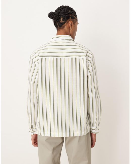 ASOS Natural Relaxed Revere Stripe Shirt for men