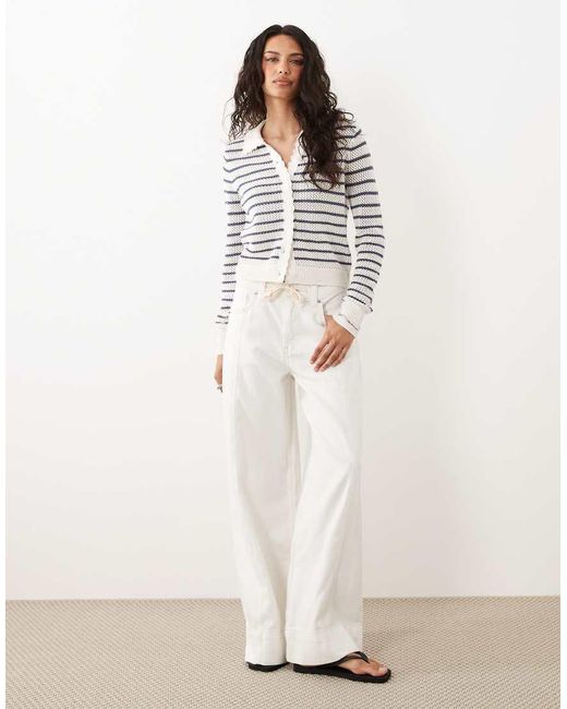 Abercrombie & Fitch Natural Fitted Knitted Cardigan With Crochet Collar