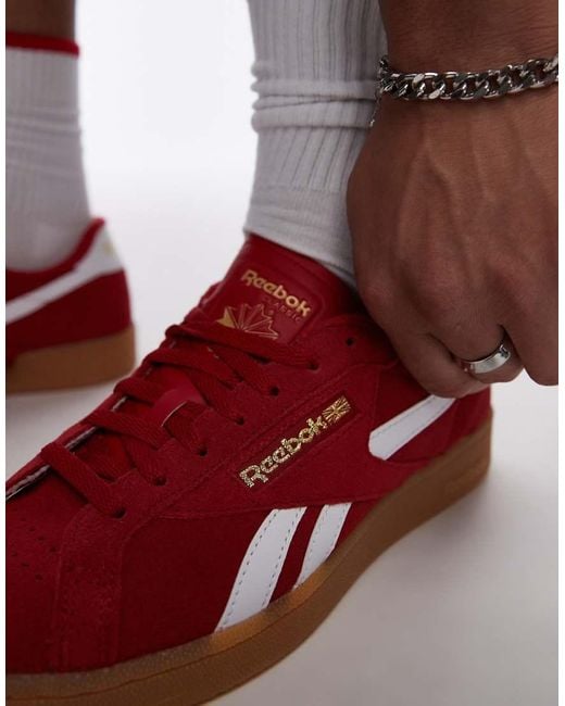 Reebok Club C Grounds Suede Trainers With Gum Sole in Red for Men Lyst UK