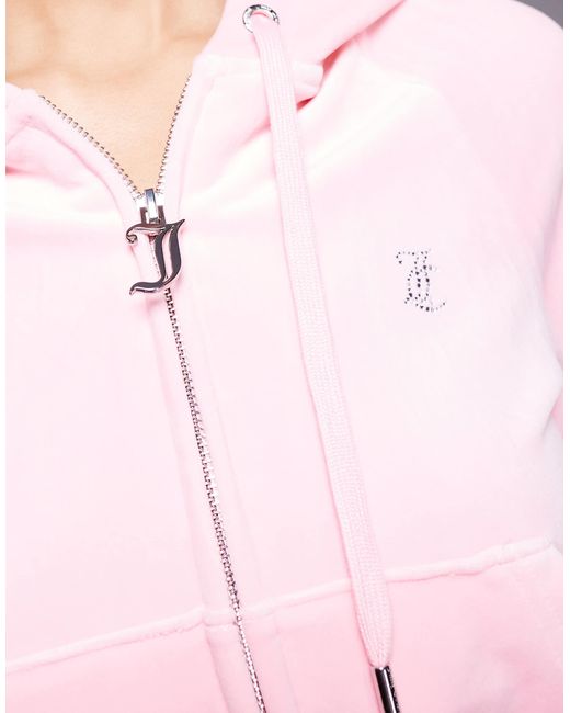Sweat d'ensemble à capuche en velours avec fermeture éclair et logo à strass Juicy Couture en coloris Pink