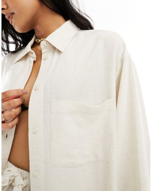 ASOS White Isabel Mix & Match Linen Look Oversize Beach Shirt