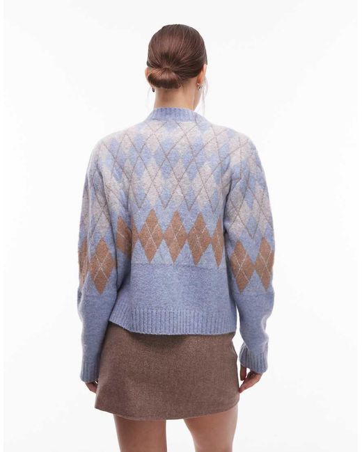 emory park Blue Argyle Zip Through Cardigan