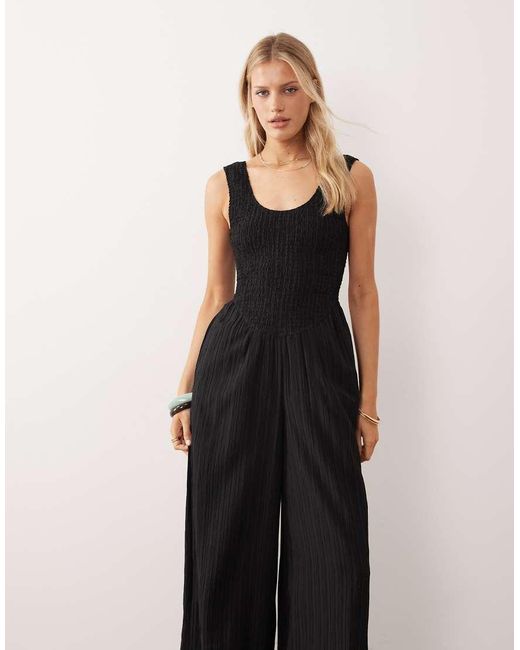 ASOS Black Scoop Neck Crinkle Jumpsuit