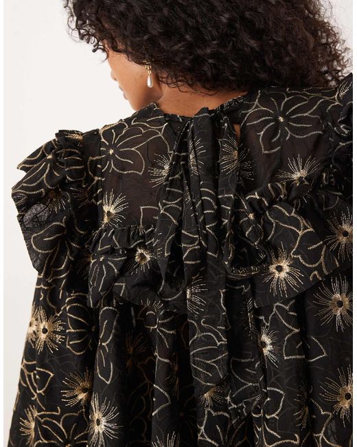 Sister Jane Black Dream Embroidered Frill Detail Blouse