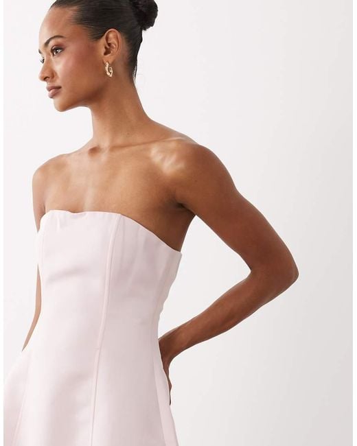 Aria Cove White Satin Seam Detail Structured Bandeau Mini Dress