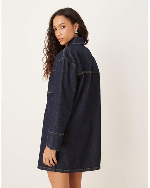 ASOS Blue – langärmliges oversize-hemdblusenkleid aus denim