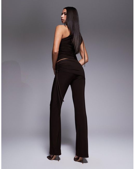 Kaiia Gray Exclusive Double Layered Slinky Ruched Foldover Waistband Eyelet Detail Pants