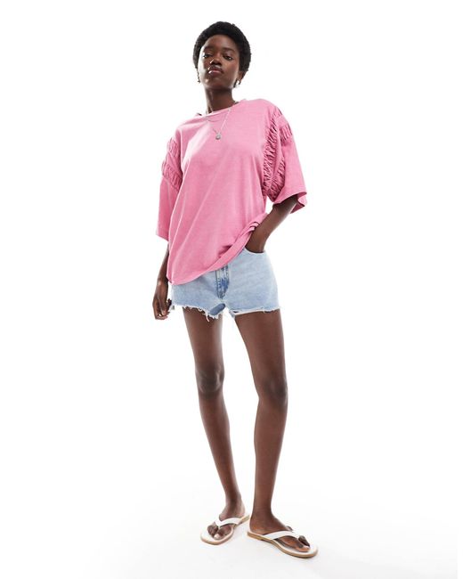ASOS Pink Oversized T-shirt With Ruched Sleeve Detail