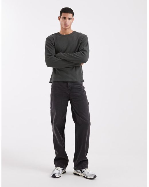 Cotton On Gray Long Sleeve Waffle Textured T-shirt for men