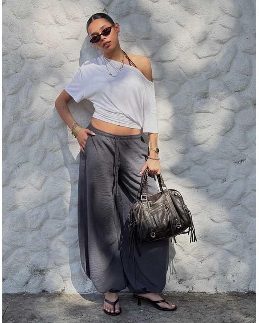 Bershka Gray Rustic Sarouel Trousers