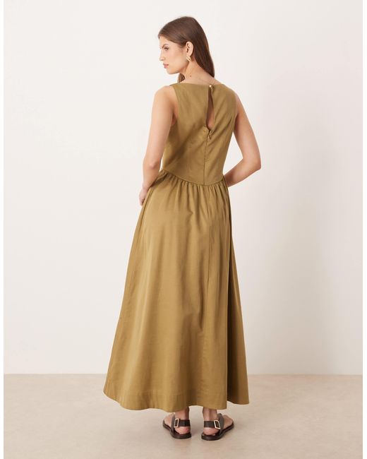 ASOS Natural Waisted V Neck Maxi Sundress With Seaming Details