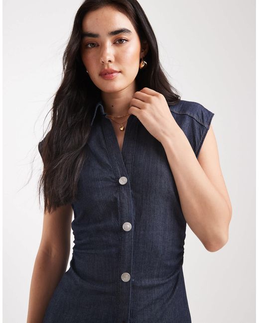ONLY Blue Button Through Denim Midi Dress