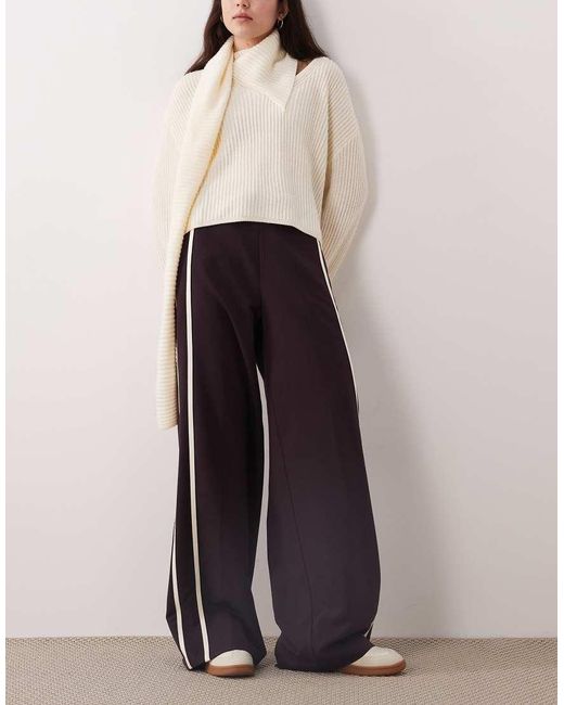 Mango White Tie Waist Straight Trouser With Side Stripe