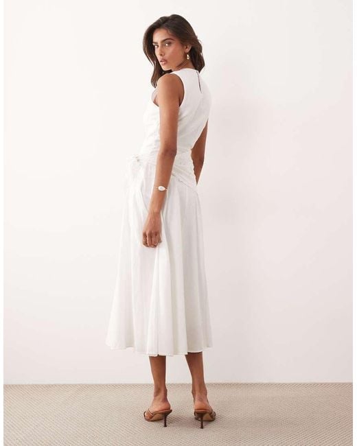 Mango Pink Linen Mix Sleeveless Midi Dress With Scarf Waist Detail