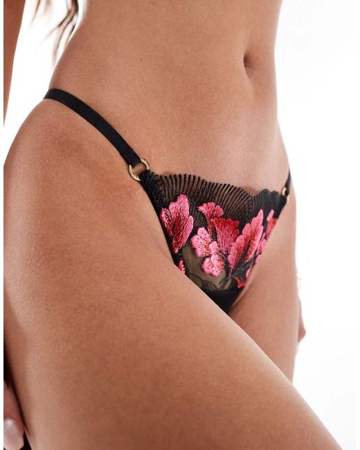 Bluebella Vivienne Lace Thong With Embroidered Flowers