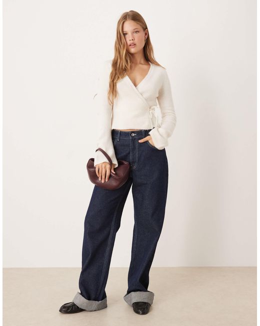 Gina Tricot White – langärmlige wickel-strickjacke aus wolle und alpakawolle