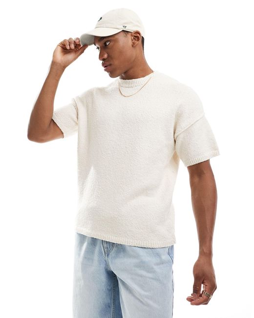 T-shirt décontracté coupe carrée en maille texturée effet flammé - écru ASOS pour homme en coloris White