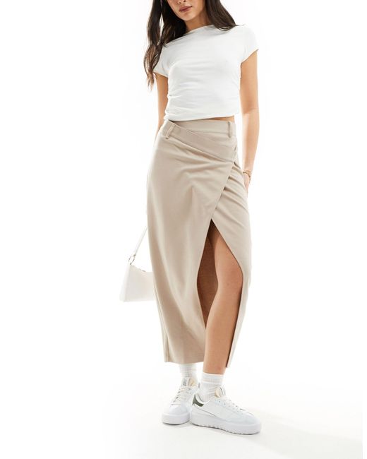 ASOS White Jersey Twill Midi Skirt With Asymmetric Waist