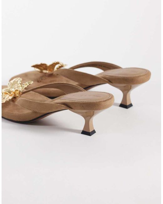 ASOS Brown Havana Trim Detail Toe Thong Kitten Heel Sandals